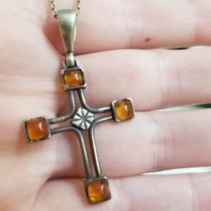 Amber-Colored Cross Necklace
